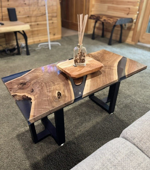 The Blackwater | Walnut & Translucent Black Epoxy Table