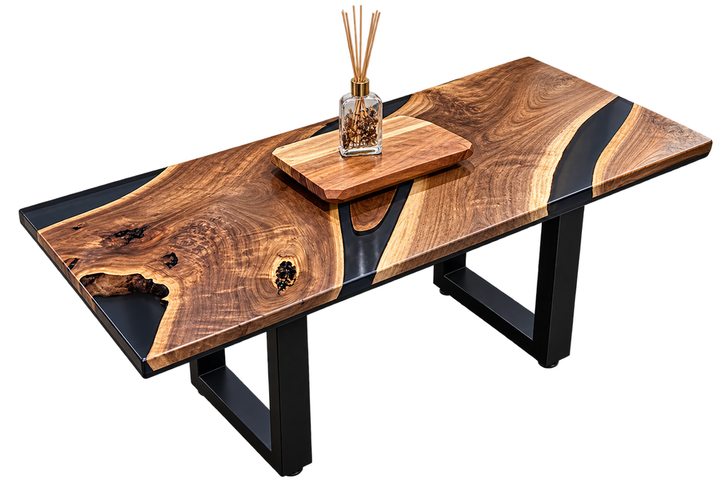 The Blackwater | Walnut & Translucent Black Epoxy Table