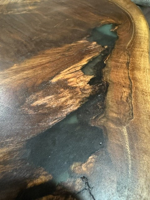The Harbor Encore | Live Edge Walnut & Blue Resin Coffee / Side Table